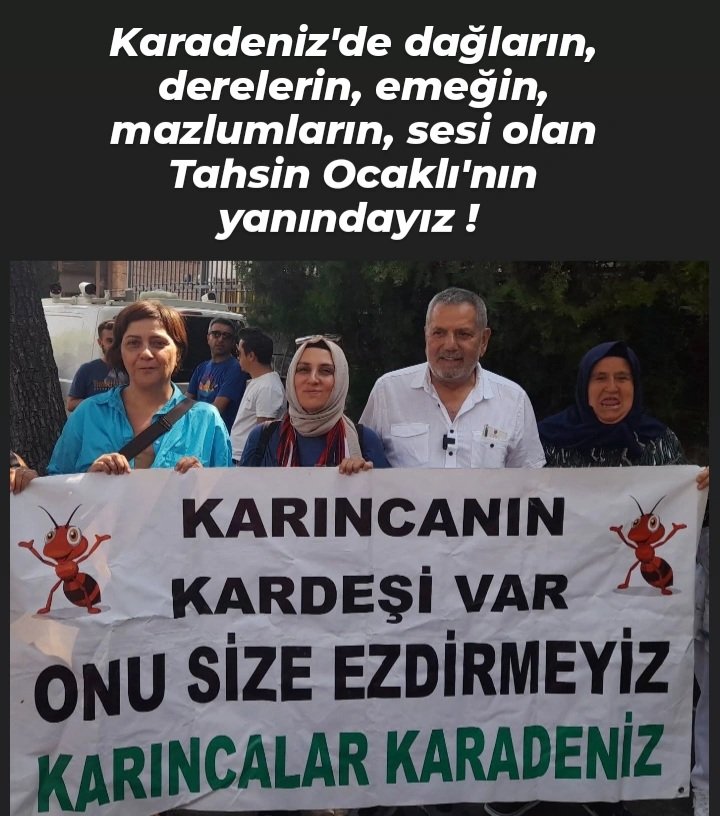 Karadeniz'de tüm illerde ekolojik yıkıma karşı halkın yanında duran, dağlarına, derelerine manevi değerlerine, tüm canlıların yaşam hakkına sahip çıkan, meclisin içinde, dışında, biz yaşam savunucularının sesi ve sözü olan vekilimiz yalnız değildir! <a href="/tahsinocakli/">Tahsin Ocaklı</a>
