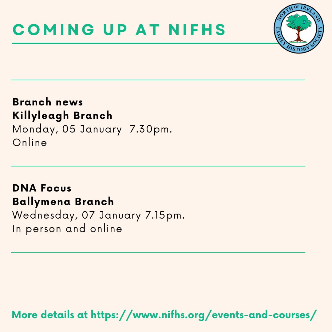 NIFHS's tweet image. Are you ready for a great year of research?

Why not attend one of our Branch meetings. We have nine branches, each one holding a meeting every month, online, in person or both!

The full schedule is at nifhs.org/events-and-cou…