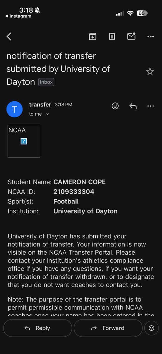 Officially in Transfer Portal. December graduate available spring semester 2026.