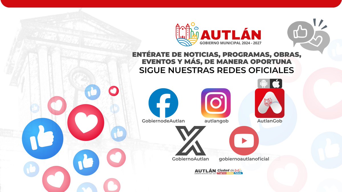 Infórmate de manera oportuna sobre programas, obras, eventos y acciones del Gobierno de Autlán.
Sigue nuestras redes sociales oficiales.
