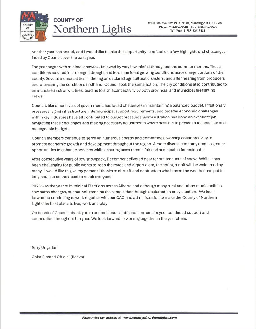 Year-end Message from Reeve Ungarian