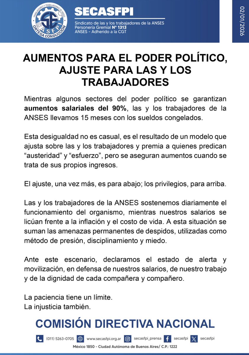 🔴 Predican “austeridad” y “esfuerzo”, pero se aumentan un 90% los sueldos, mientras las y los trabajadores de la ANSES llevamos 15 meses con los salarios congelados.