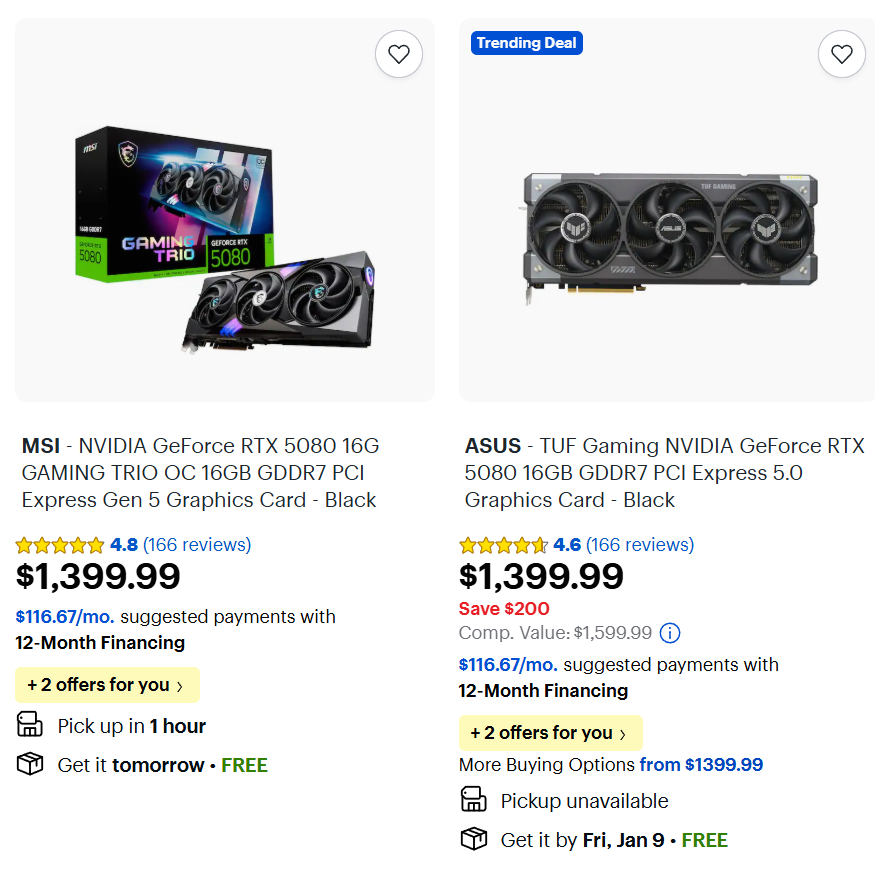 Prices for the nVidia 5080 are also started to creep up to the