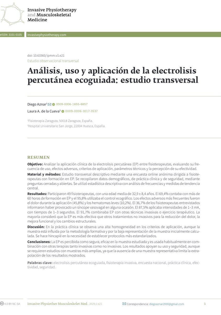 View of Analysis, use, and application of ultrasound-guided percutaneous electrolysis: a cross-sectional study!