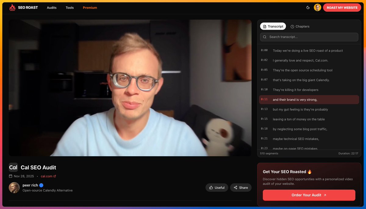 illyism's tweet image. 🌶️ seoroast.com too spicy for YouTube

Channel flagged. 1k subs, 107 videos, gone

Vibe-coded a video platform in 1 day:
- YT Takeout → @FFmpeg → HLS stream + Nginx
- Transcripts with Whisper
- Clickable chapters, custom video player
- No ads, no algo, €80/month!
