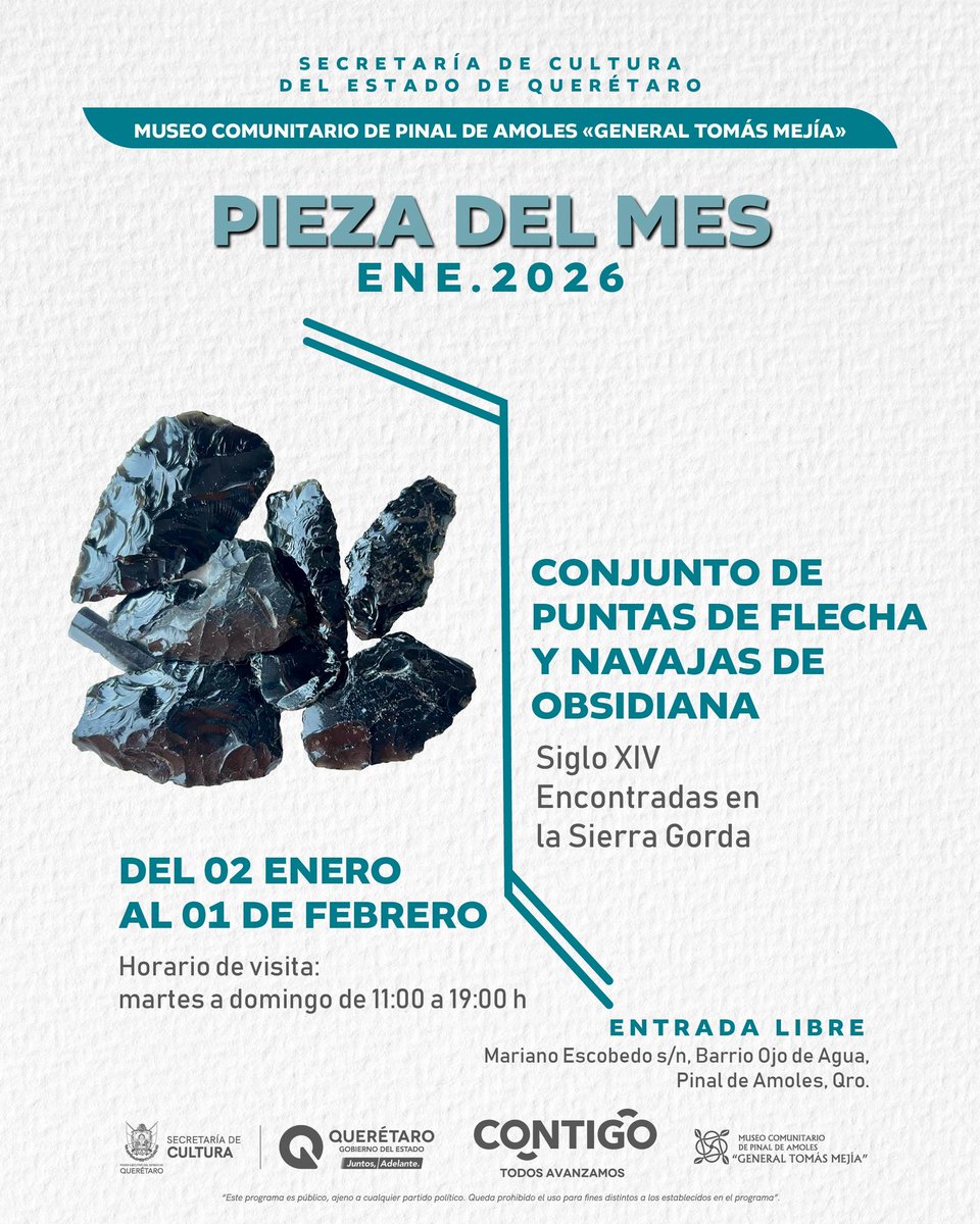 MuseoCPinal's tweet photo. Iniciamos el año con estas piezas del mes❗️👌🏻

▶️ Conjunto de puntas de flecha y navajas de obsidiana. 🪨

Visita el Museo Comunitario de Pinal de Amoles "General Tomás Mejía"🌲⚔️🏛️ y descubre mucha más información interesante sobre Pinal de Amoles y la Sierra Gorda. ⛰️ https://t.co/a61EmHFnXc