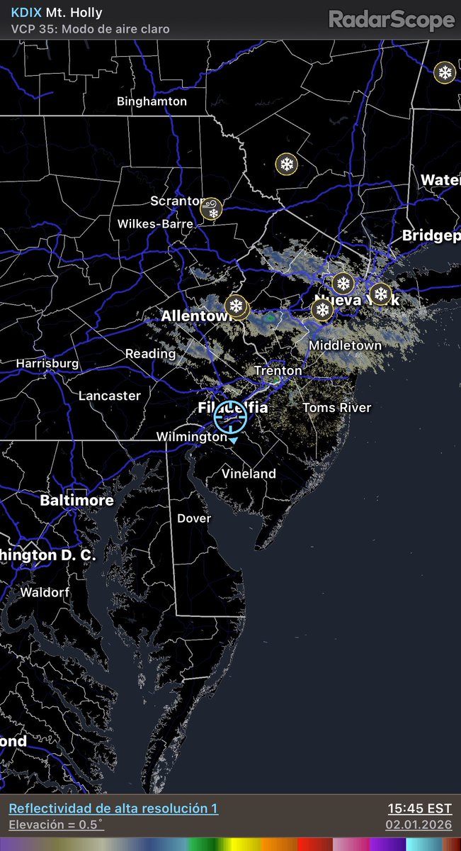 KDIX - Reflectividad de alta resolución 1 15:45 #nywx #njwx #vawx #pawx