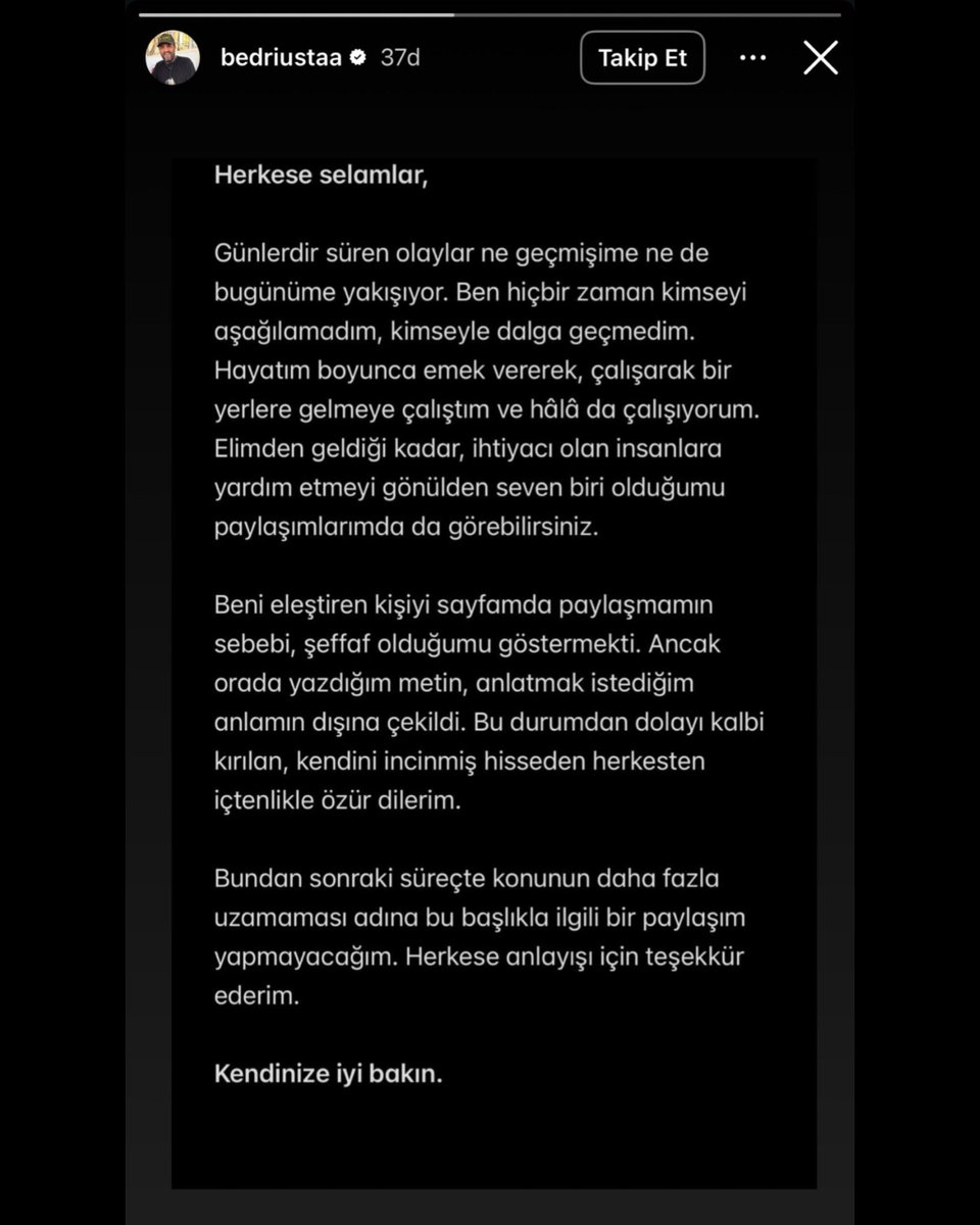 O beğendiğin yorumun ne özrü olur,
ne de açıklaması! #BedriUstaBoykot