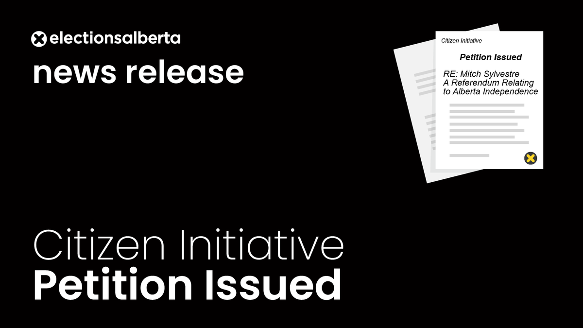 NEWS RELEASE – Elections Alberta issues the citizen initiative petition for the constitutional referendum proposal “A Referendum Relating to Alberta Independence”. The proponent may begin collecting signatures.
 
Find out what happens next at: ow.ly/8VCn50XLGqB