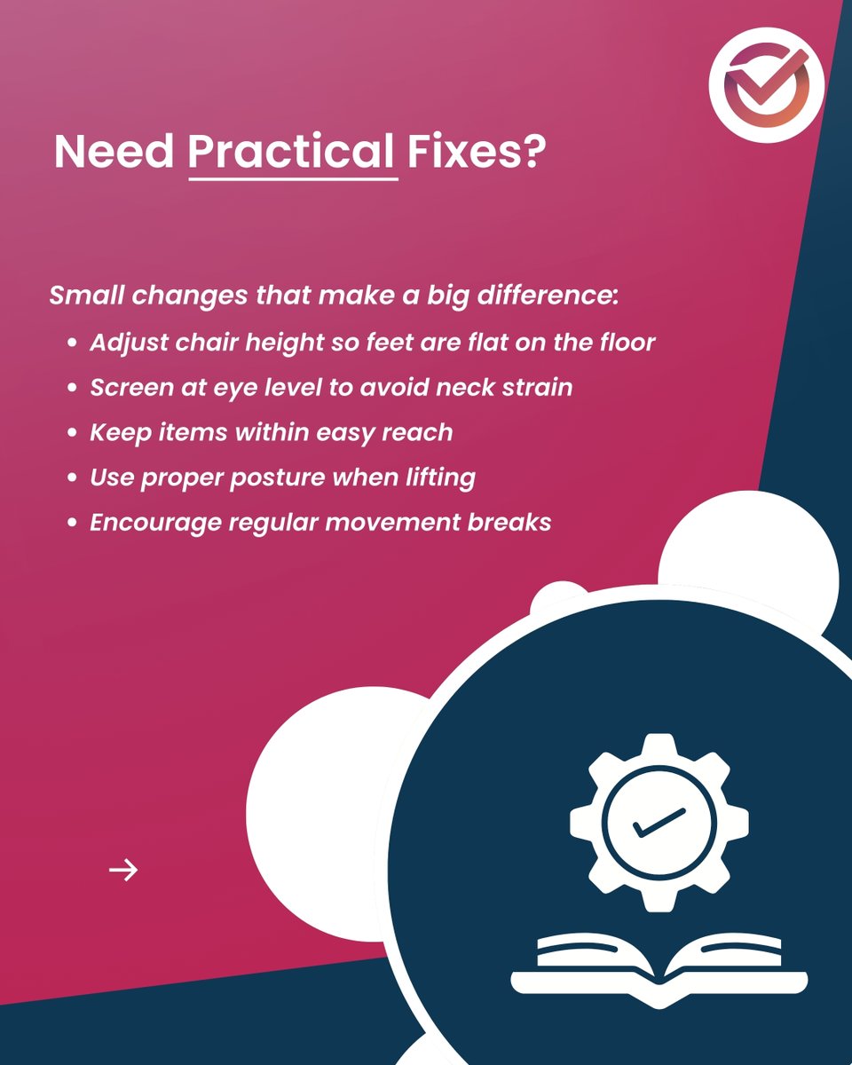 SVC_Solutions's tweet image. Ergonomics matter. Small changes prevent long-term injury.

Swipe for simple fixes you can start using today.

#WorkplaceSafety #Ergonomics