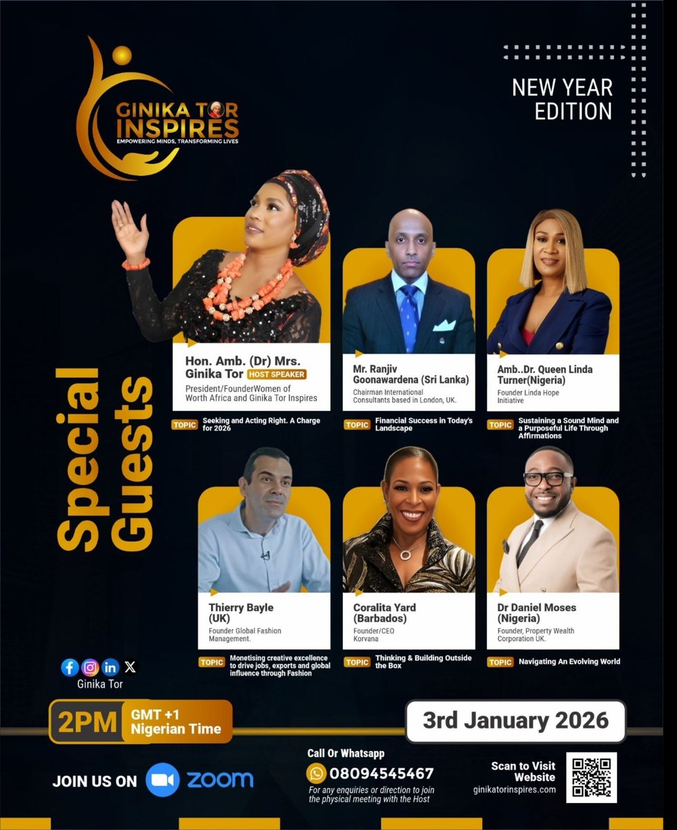 You are specially invited to the Power Packed New Year Edition of *GINIKA TOR INSPIRES*, scheduled Zoom meeting .

Topic: 
*Seeking and Acting Right*
A Charge for 2026

*Time: 2.00pm GMT +1*
(Nigeria Time)
*Date:Sat.3rd January, 2026*

*Please click the link below to join*