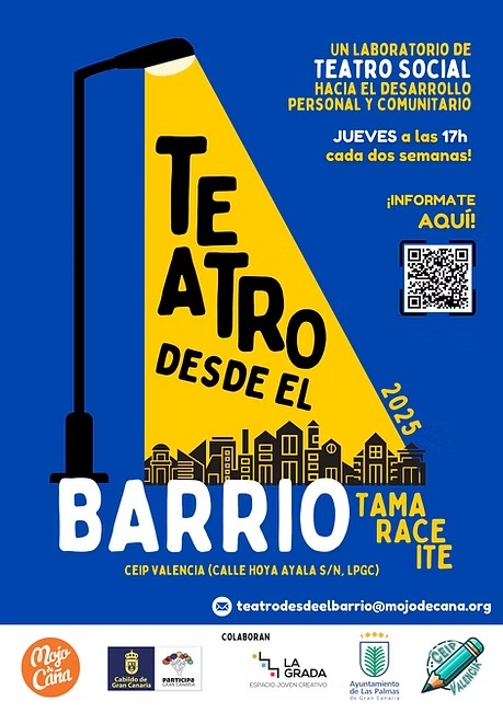 🎉 Siguiendo con los 10 años de <a href="/ParticipaGC/">participaGC</a> del <a href="/GranCanariaCab/">Cabildo Gran Canaria</a>, resaltamos el asociacionismo como motor de empoderamiento y construcción colectiva 🤝✨ y un claro ejemplo de ello es lo que ha hecho la Asociación <a href="/mojodecana/">Mojo de Caña</a>, con proyectos como Teatro desde el Barrio.