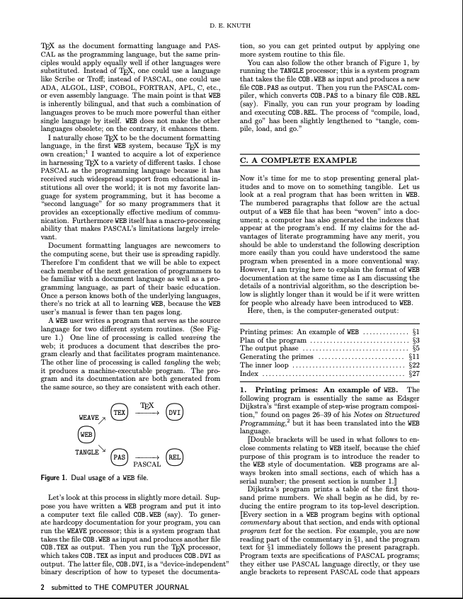 I came across this small journal called "Literate Programming" by Donald E. Knuth which came out in 1984

(I'll just give a one line summary of it) 

TLDR; code should be a derivation of the explanation and not an implementation to satisfy requirements.

Something is itching me