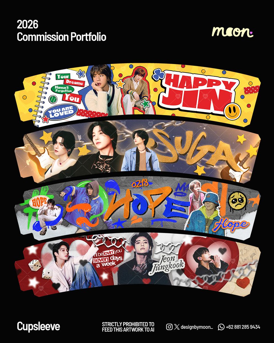 cupsleeve - bts
whatsapp (fast response) for inquiries!๑>ᴗ<๑

#jasadesain #jasadesign #디자인커미션 #designcommission #컵홀더디자인 #포스터디자인 #포카디자인 #kpopcommission #zonauang
jasa design desain goodies fanmerch freebies cupsleeve kpop bts cafe event birthday event