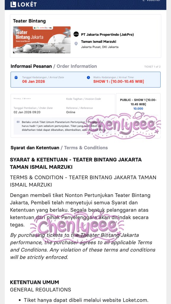 chenlyeee's tweet image. WTS Jastip Jaswar war Tiket Teater Bintang Jakarta Taman Ismail Marzuki - Planetarium

PUBLIC SHOW 1 2 TIX 6 JANUARI
Pake data pribadi 
selfpayment
TRUSTED 
TESTI IN PINNED

Wts wtb jastip jaswar war tiket teater bintang #zonauang #teater