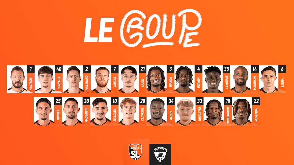 stadelavallois's tweet image. ⚔️ Demain, nos Tango affrontent @ClermontFoot pour la 18ème journée de @Ligue2BKT ! Découvrez le groupe convoqué ! 🧡🖤

#CF63LAVAL | #SouriezCestduFootCestLaval