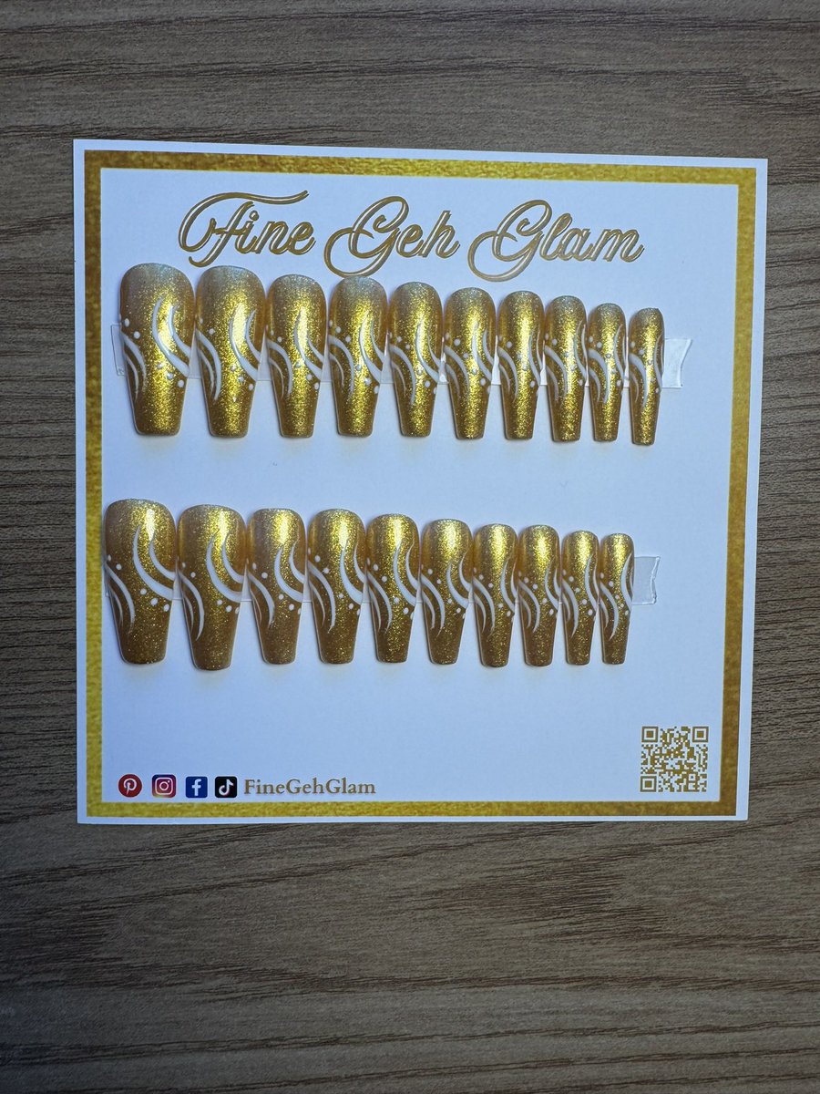 Vintage 90's design with a gold base and white line art.

"Golden Rule" in Long Ballerina
