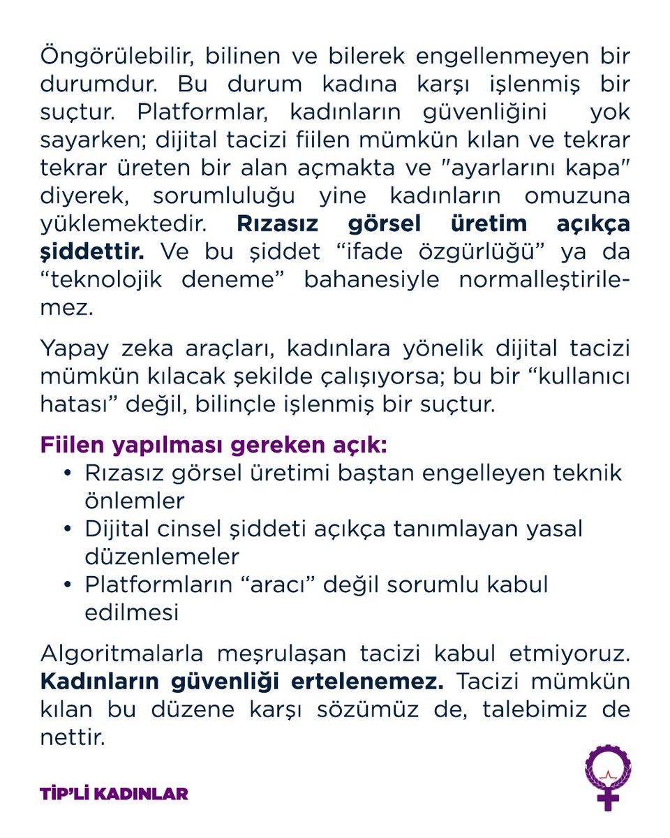 Algoritmalarla meşrulaşan tacizi kabul etmiyoruz! 
Kadınların güvenliği ertelenemez!