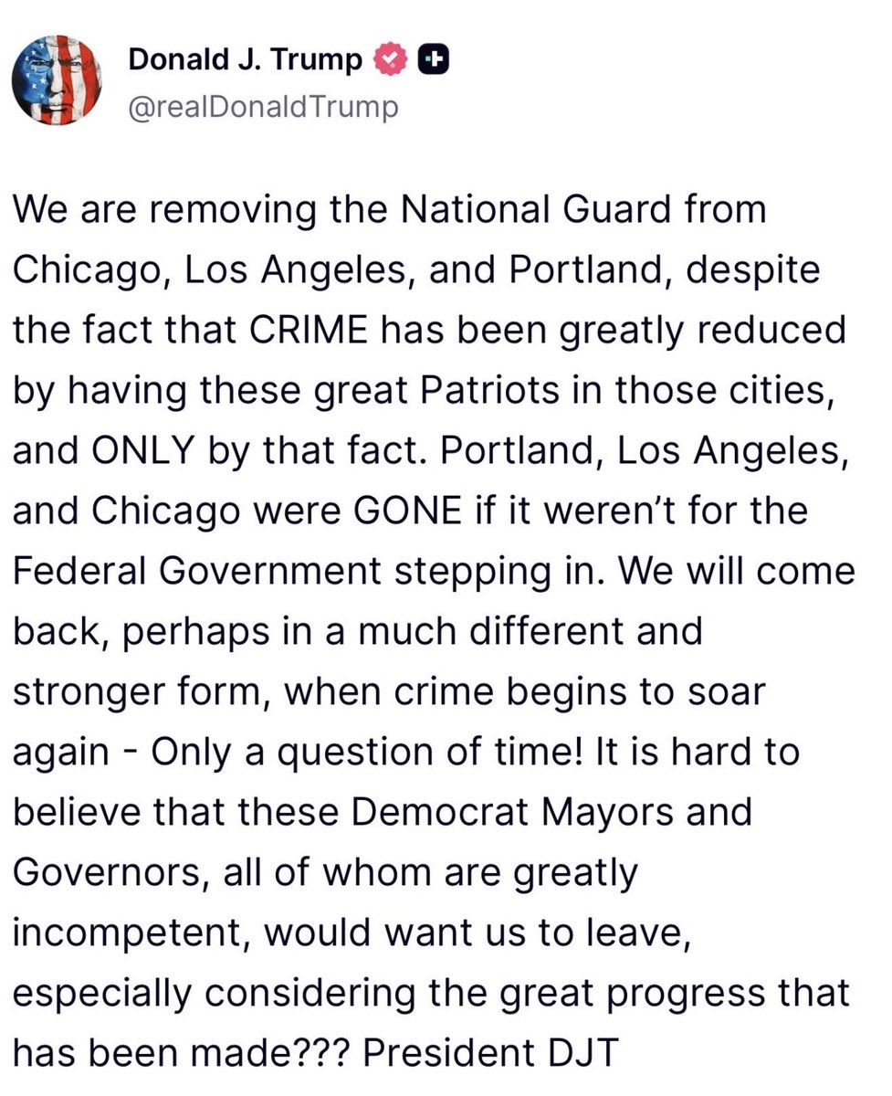 SenDuckworth's tweet image. This is a lie. We blocked Trump’s troop deployment to Chicago.

The Supreme Court even ruled Trump would have been breaking the law had he deployed them on our streets.

I’m relieved our patriotic troops are finally heading home to their families after Trump unlawful deployment.