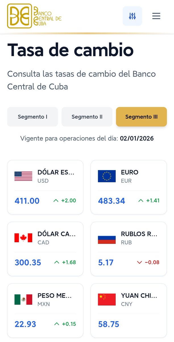 古巴央行发布人民币兑换古巴比索官方汇率。El Banco Central de Cuba publica las tasas de cambio oficial del Renminbi chino frente al peso cubano.