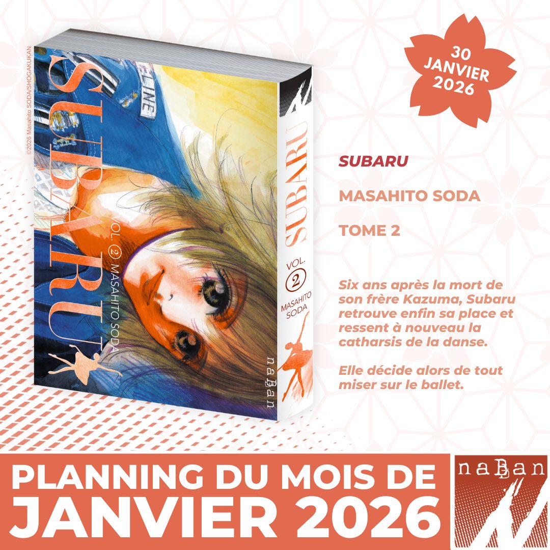 🗓️ Planning : Janvier 2026 

Ce mois-ci, le #naBanDay vous attendra le 30 janvier en librairie pour 4 tomes à ne pas manquer :

🌸 “Vies d’ensemble • Au-delà des mots” Vol.5
⚜️ “Rose Bertin” Vol.1 et 4
🩰 “Subaru” Vol.2

Qu’aller-vous acquérir ? ☺️
