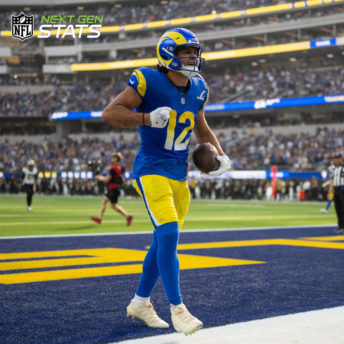 2. Puka Nacua this season (WR ranks)…

🔹1,639 receiving yds (2nd)
🔹 109.3 receiving YPG (1st)
🔹 4 games with 150+ rec yds (1st)
🔹 3.9 yards/route run (1st)*
🔹 694 yards after catch (1st)*
🔹 26 missed tackles forced (1st)*
🔹 384 rec yds after contact (1st)*
🔹434 rec yds