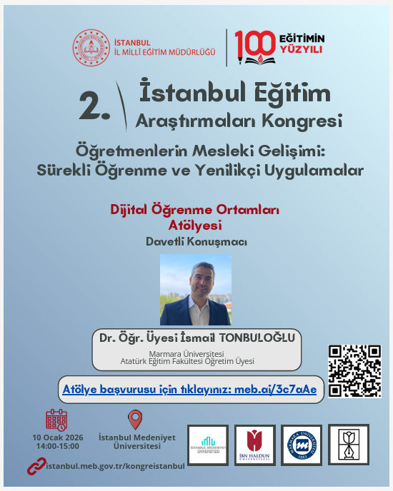 itonbuloglu's tweet photo. İstanbul İl Millî Eğitim Müdürlüğü'nün düzenlendiği 2.İstanbul Eğitim Araştırmaları Kongresi’nde, “Dijital Öğrenme Ortamları” başlıklı atölyemle yer alacağım. Sizleri de bekleriz... 
https://t.co/HyEttioBne https://t.co/ccB9dvN5fx
@marmara1883
@aefmarmara
@istanbulilmem
@istjedu https://t.co/c8S0ByXqTc