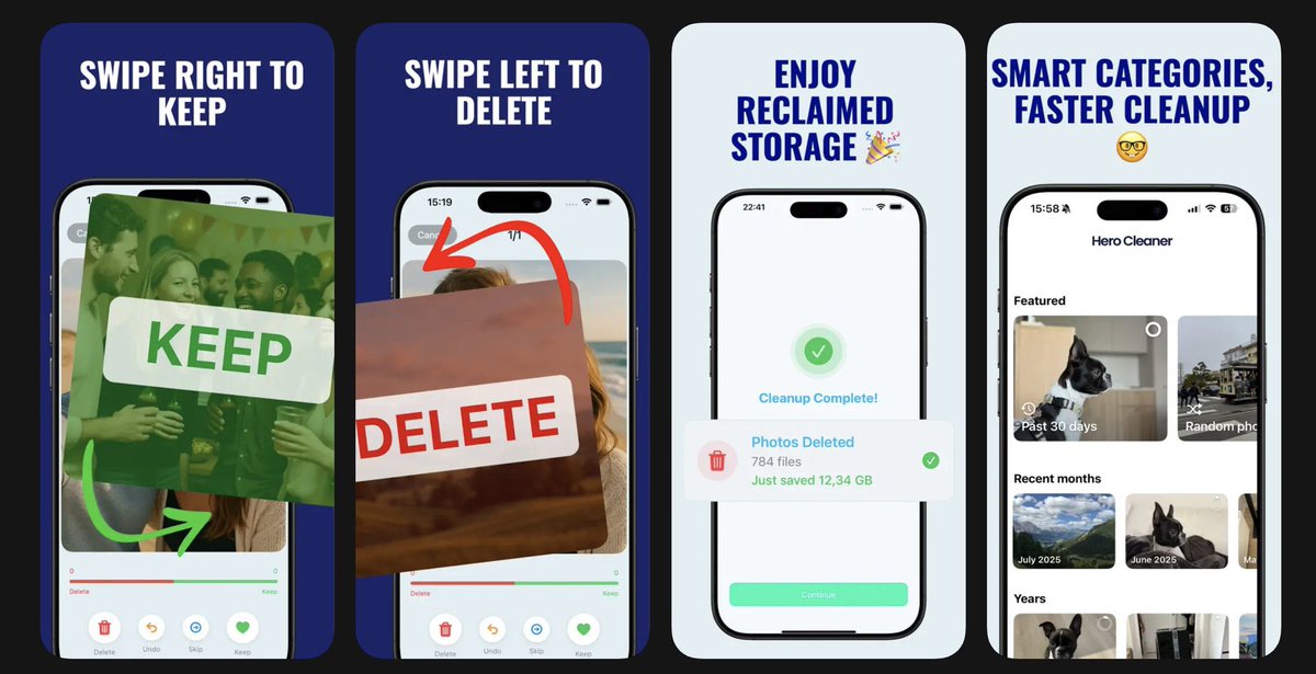 🚨 FREE iOS APP (48h only) 🚨

Hero Cleaner = Tinder for your camera roll 📸
Swipe ⬅️ to delete, ➡️ to keep. Fast &amp; satisfying.

👉 Download &amp; claim lifetime FREE:
 apps.apple.com/us/app/swipe-p…

⏰ 48 hours only. No catch.