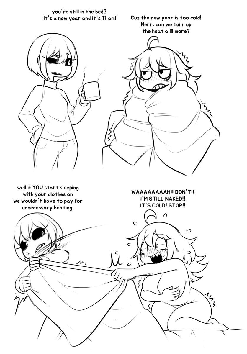 for first of the year drawing, I just wanted to draw these two doing dumb things

also the weather here is so cold all the sudden