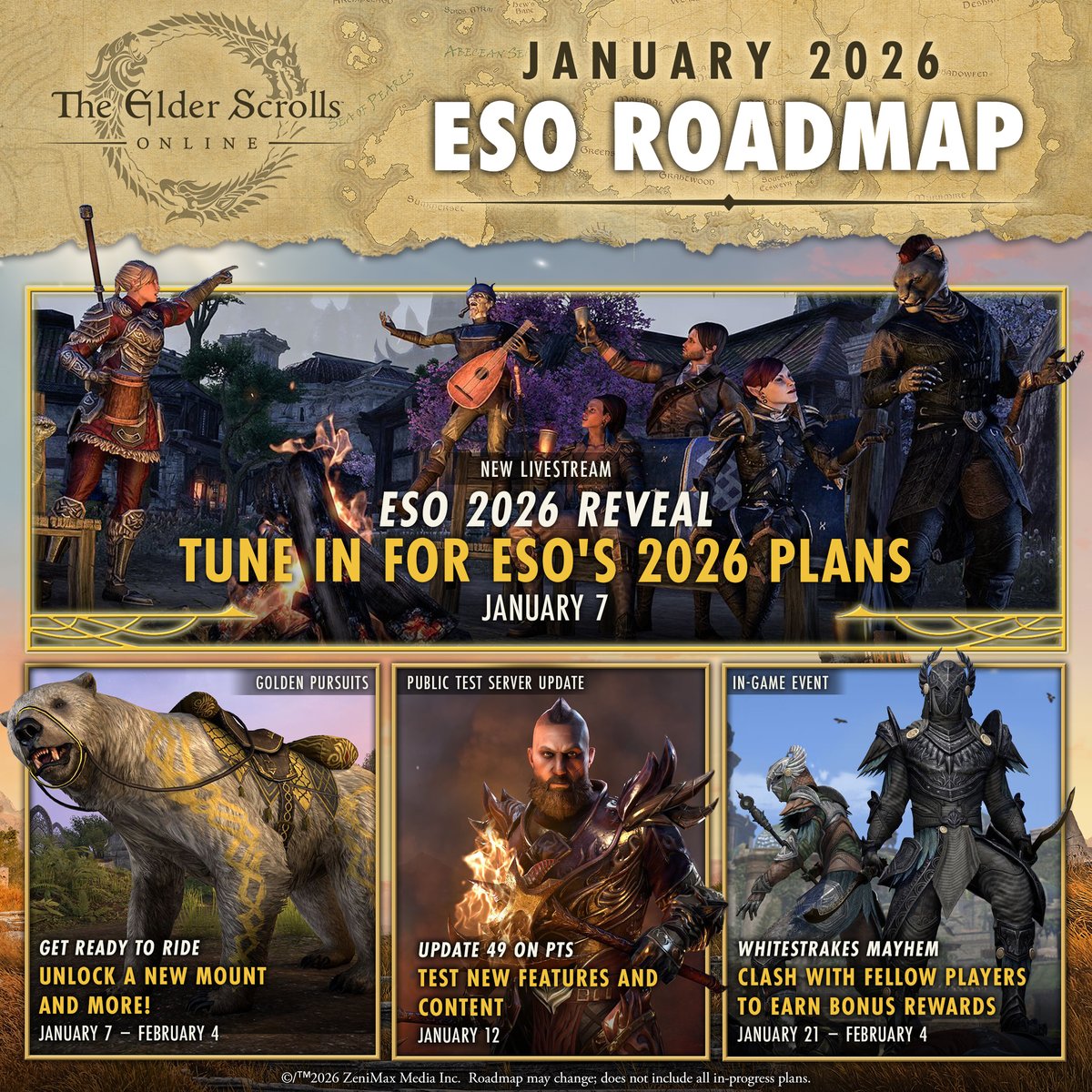 TESOnline's tweet image. New year, new adventures! 🧭 Get your 2026 off to a strong start by checking out what ESO has in store for you this January.  beth.games/4qA3hWu