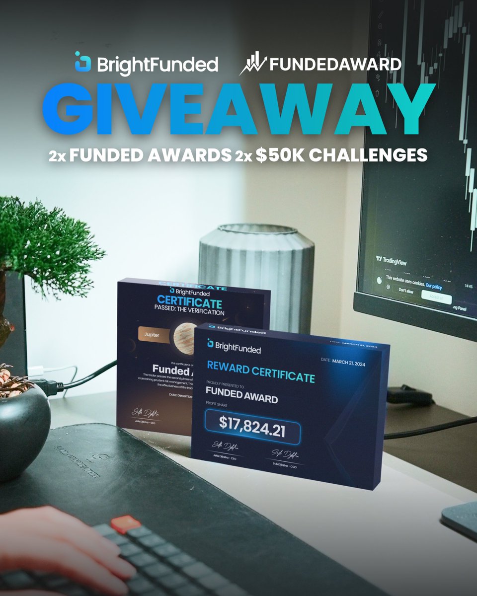 FundedAward's tweet image. Giveaway time 🥂

2x Funded Awards &amp;amp; 2x 50K BrightFunded challenges

To enter:
- Follow @FundedAward &amp;amp; @BrightFunded 
- Tag 2 friends below 
- Repost 

Winners will be announced in 72 hours.