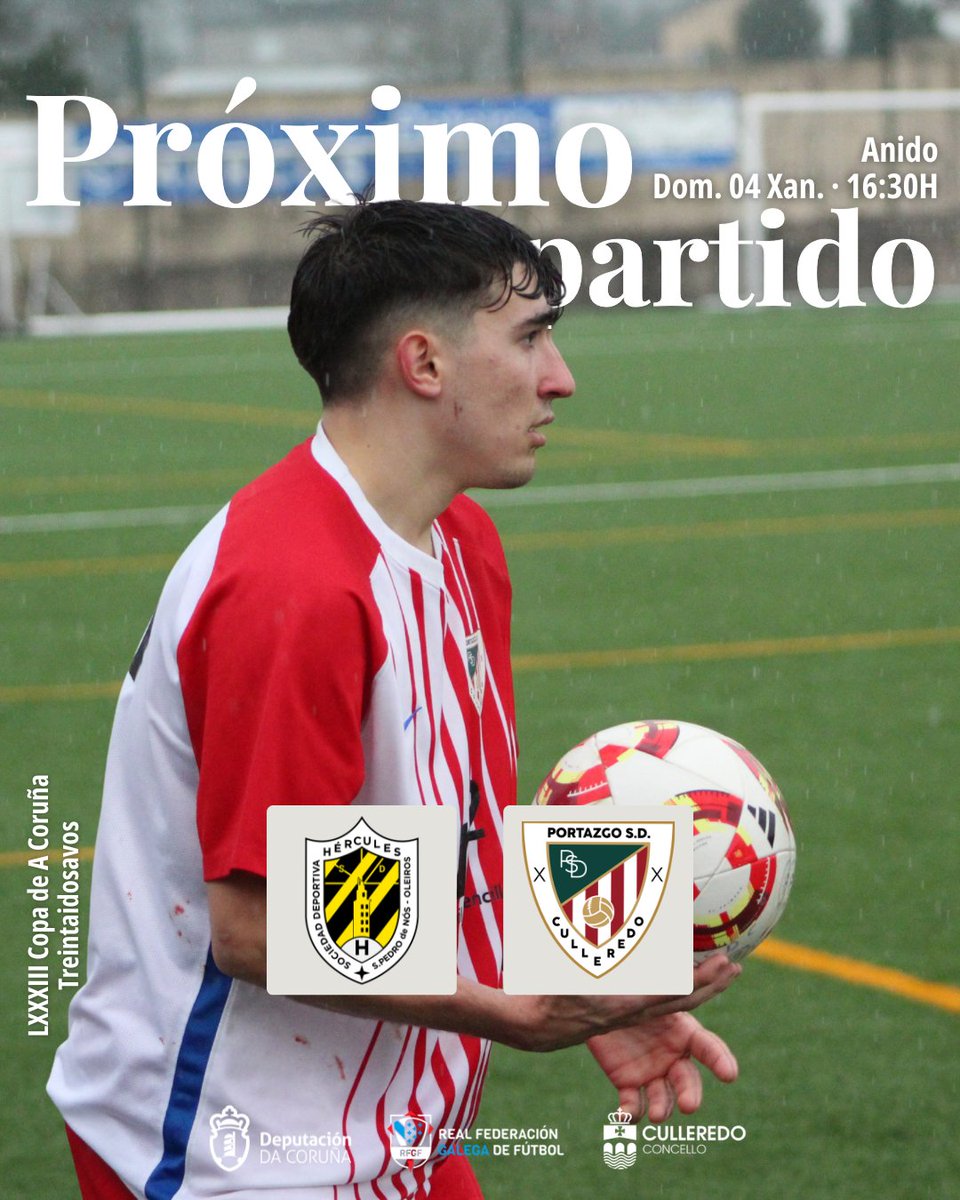 🥂 𝐈́𝐦𝐨𝐧𝐨𝐬 𝐝𝐞 𝐂𝐨𝐩𝐚?

Esta fin de semana estreámonos na LXXXIII Copa de A Coruña na rolda de Treintaidosavos de Final

🆚 SD Hércules

📆 Domingo, 4 de xaneiro
⌚️ 16:30H
📍 Anido

#ForzaPortazgo ♥  | #PortazgoSD