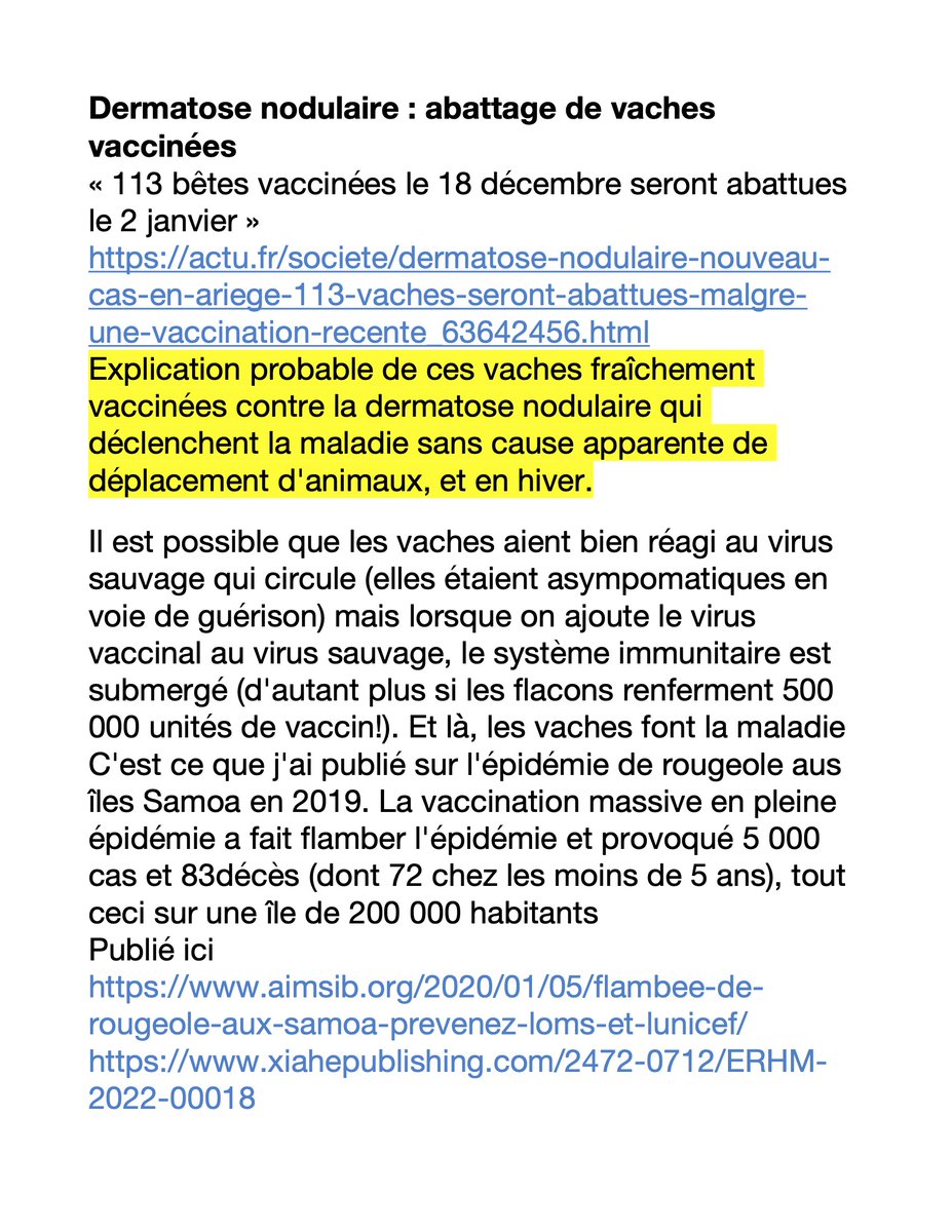 Dermatose nodulaire : abattage de vaches vaccinées
« 113 bêtes vaccinées le 18 décembre seront abattues le 2 janvier »
actu.fr/societe/dermat…
