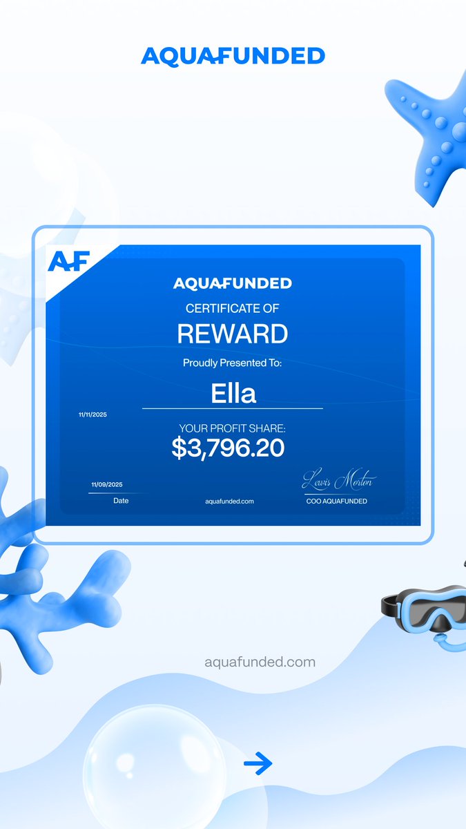 AquaFunded's tweet image. Steven kicked things off with a payout of $4,800.00… and he wasn’t alone.

Ella pulled $3,796.20

Fares hit a strong $6,707.70

Samantha cashed out $2,187.73

Sudesh locked in $5,818.96

Different trading styles, same outcome: real payouts. 🌊