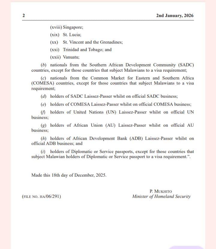 NationOnlineMw's tweet image. Government has updated Malawi’s visa regulations, expanding the list of countries whose nationals can enter the country without a visa while retaining reciprocity conditions tied to how Malawians are treated abroad.