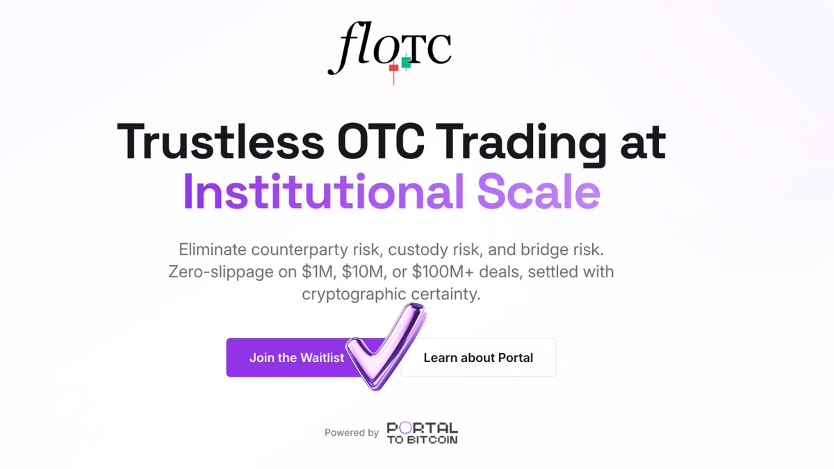 PortaltoBitcoin's tweet image. A first with FloTC ☝️

The website is up and the waitlist for trustless OTC trading at institutional scale is growing fast 💥

PLUS, the first mainnet swap coming tomorrow ...👀

Check the site + grab your spot on the waitlist now ⤵️
flo.tc