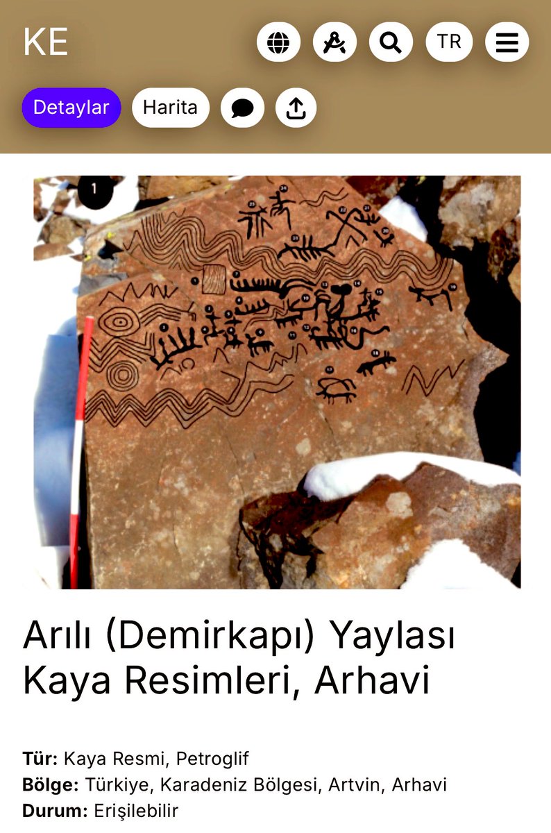 Arhavi / Arılı Köyü Demirkapı yaylamızda tespit edilen kaya resimleri, “Arılı Köyü (Demirkapı Yaylası) Kaya Resimleri” adıyla  şimdi KE ( <a href="/envanteratlasi/">Kültür Envanteri</a> )’ye eklendi. Bölgemiz ve ülkemiz için bu önemli alanın detayları linkte; 😀
kulturenvanteri.com/yer/arili-demi…