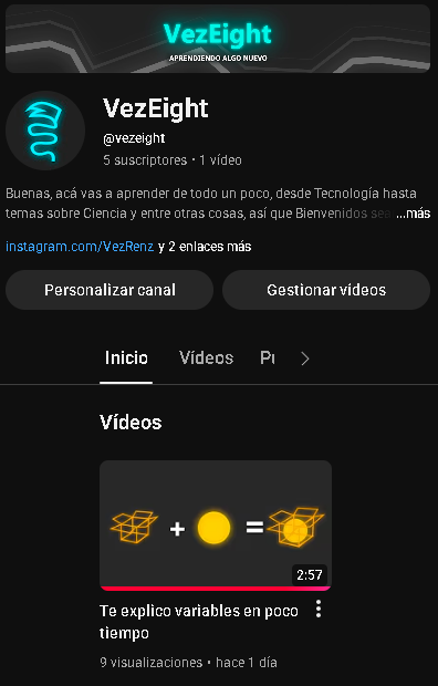 VezRenz's tweet photo. Buenas genteee, lance un nuevo canal de YouTube "VezEight" junto con un video explicando variables, para aprender algo nuevo: https://t.co/J86WDsGqit