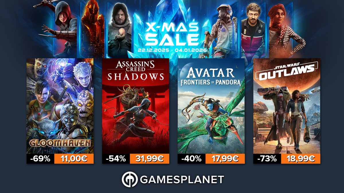 Une dernière sélection parmi nos promos et que des bons choix à lancer ce weekend : 

- #Gloomhaven (-69%)
- AC Shadows (-54%)
- #Avatar: Frontiers of Pandora (-40%)
- Star Wars Outlaws (-73%)

🔥 gplnk.com/promo/xmasdeals