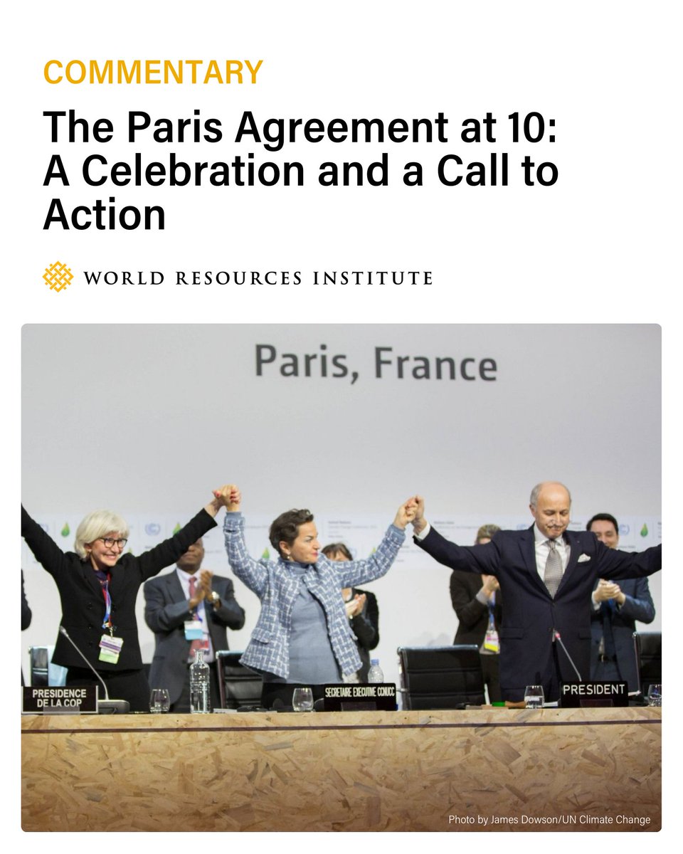 WRIClimate's tweet image. 10 years on, the #ParisAgreement changed our trajectory, but we are still off track for 1.5°C 🌍

Clean tech is surging, yet none of 45 climate indicators are on pace. The next decade must transform economies and politics to keep Paris alive. Read more 👉 bit.ly/4iVHRRb