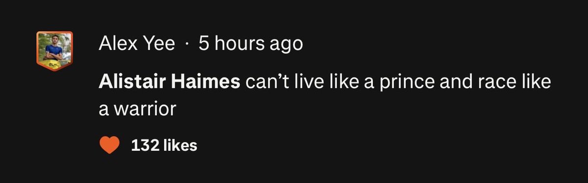 Alex Yee, triathlon Olympic gold medalist, 2:06 marathoner, has a dungeon of a pain cave. 

<a href="/Lixsanyee/">Alex yee</a>’s savage response on Strava when asked why: