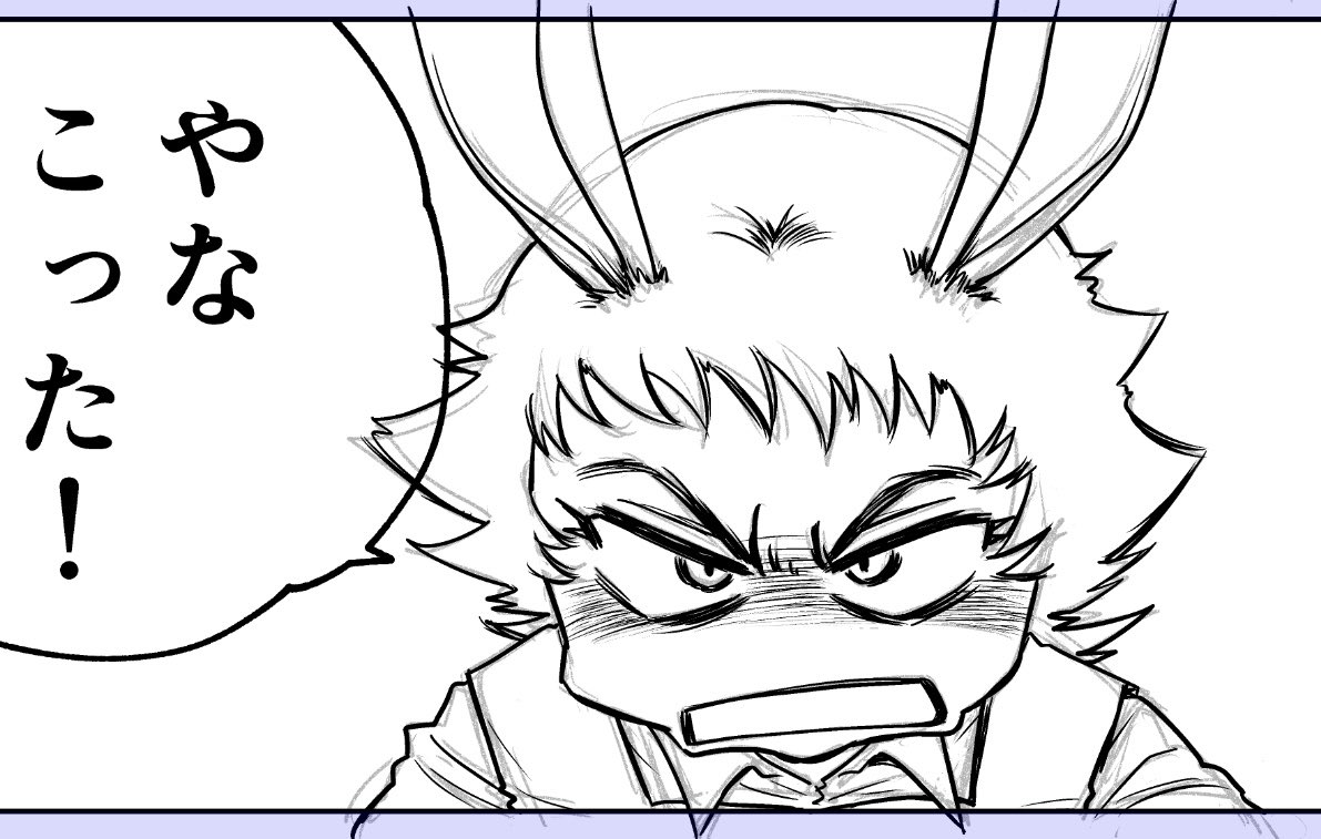 怒れるうさぎ。私はお口のところがイキオイ余って顔の輪郭線ブチ破ってる絵面が好きです。 