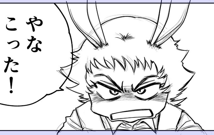 怒れるうさぎ。私はお口のところがイキオイ余って顔の輪郭線ブチ破ってる絵面が好きです。 