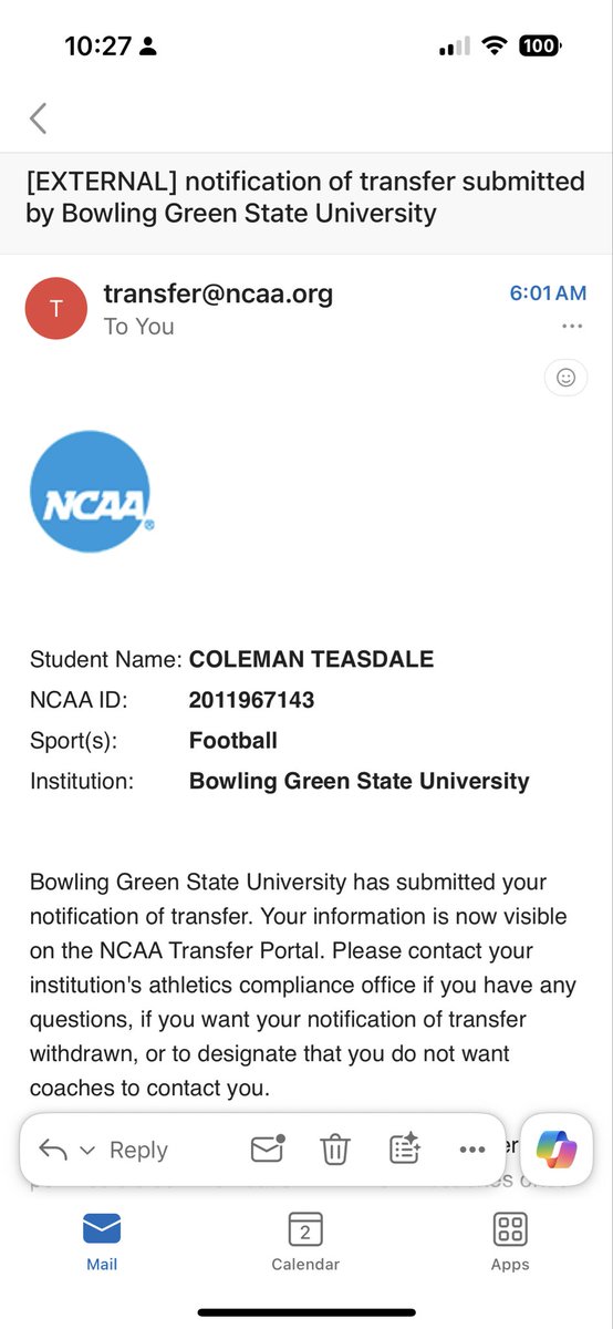 Officially in the transfer portal. BG safety with 2 years eligibility‼️ 
Email: cteasda@bgsu.edu
Or DM!