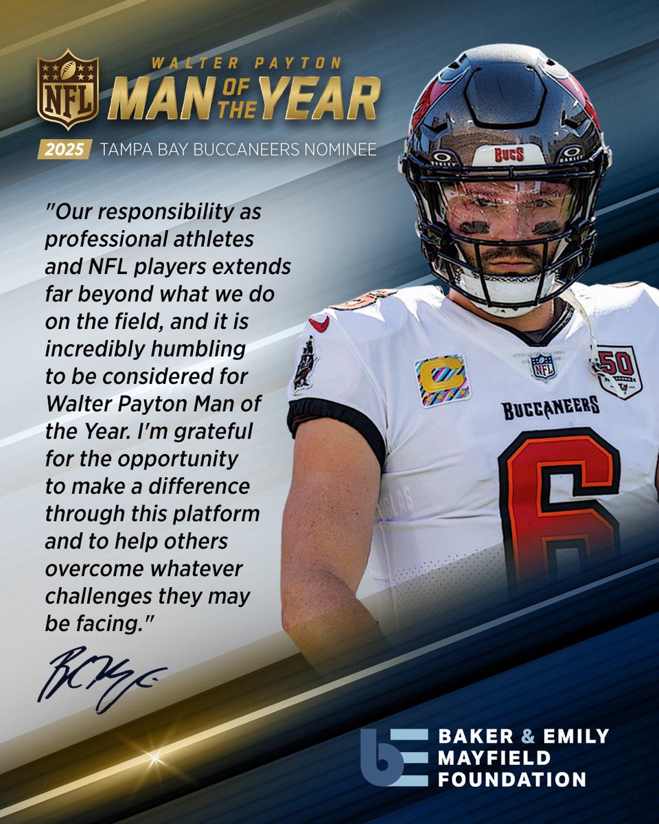 This nomination means more than numbers, records, or rankings. 💙🤍

Today is DOUBLE VOTE DAY, and it’s the last week to make it count. Every vote equals two chances to amplify this mission.

Take a moment. Make an impact.

#WPMOYChallenge x <a href="/bakermayfield/">Baker Mayfield</a>