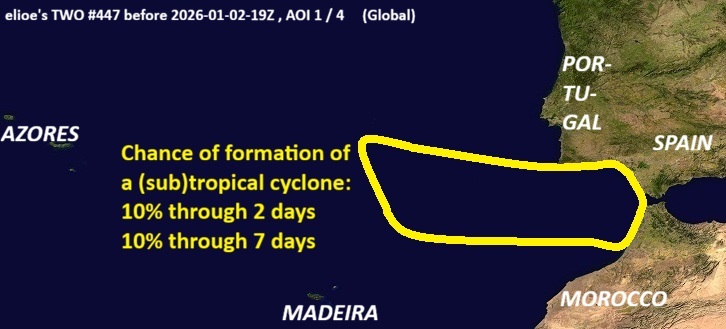 elioeFIN's tweet photo. A low pressure system (#Ulli/#Francis) currently north of Madeira and west of Algarve (Portugal) has a slight chance of becoming a subtropical cyclone during next two days, as it moves east-southeast towards southern Spain and northern Morocco. https://t.co/mEFwYSQwfd