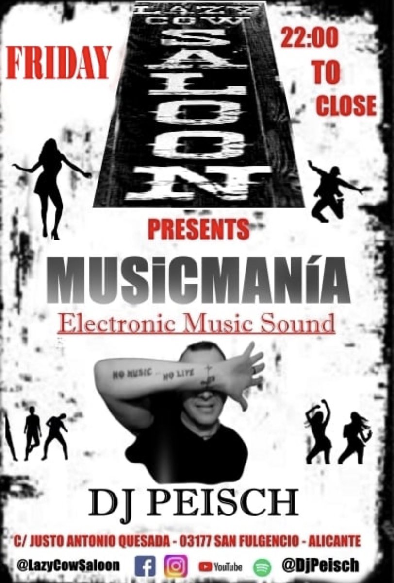 Nos vemos esta noche a las 22:00 hrs. en 

Lazy Cow Saloon

con la primera 

🤘Musicmanía🤘

del año!!

Si te gusta #Bailar..
Este es 🫵 lugar..!