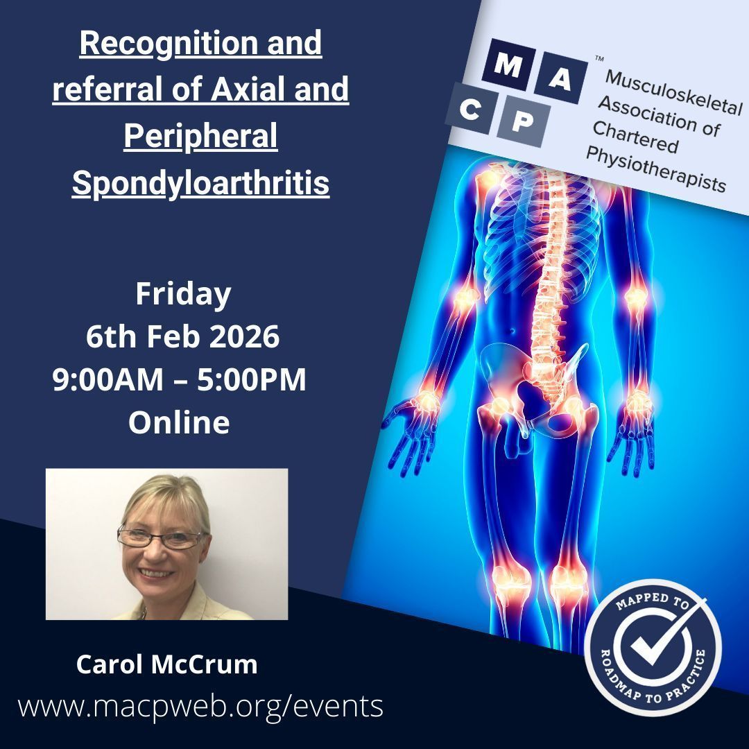 PhysioMACP's tweet image. Learn to spot red flags, act early &amp;amp; improve outcomes in axial &amp;amp; peripheral SpA with this excellent online course led by  @Carol_Mccrum  Secure your spot now: macpweb.org/events/507/rec…
