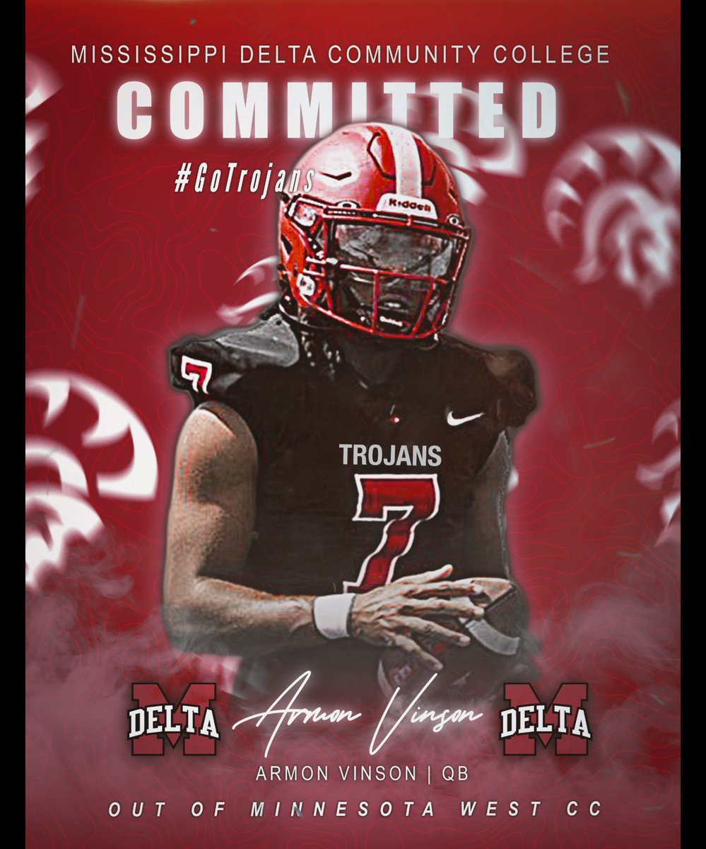 ArmonVinson's tweet image. #AGTG I want to thank MN West for an awesome experience in the classroom and on the field. I am forever grateful for the opportunity 🙏🏽🙏🏽🙏🏽

With that being said, I'm committing to the Mississippi Delta Trojans. I'm looking forward to the challenge 💯

7️⃣ LET'S WORK #GoTrojans
