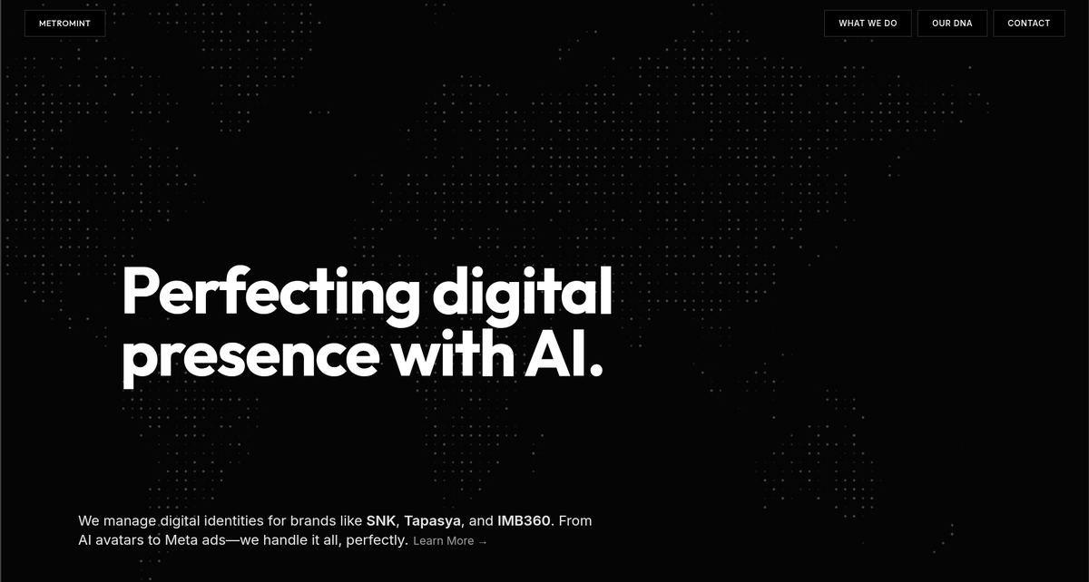 CodesPasta's tweet photo. metromint is officially live.
already managing digital identities for brands like snk, tapasya, and imb360, perfecting digital presence with ai.
we don't just post, we dominate. link in bio. https://t.co/JE7GtKF08h
